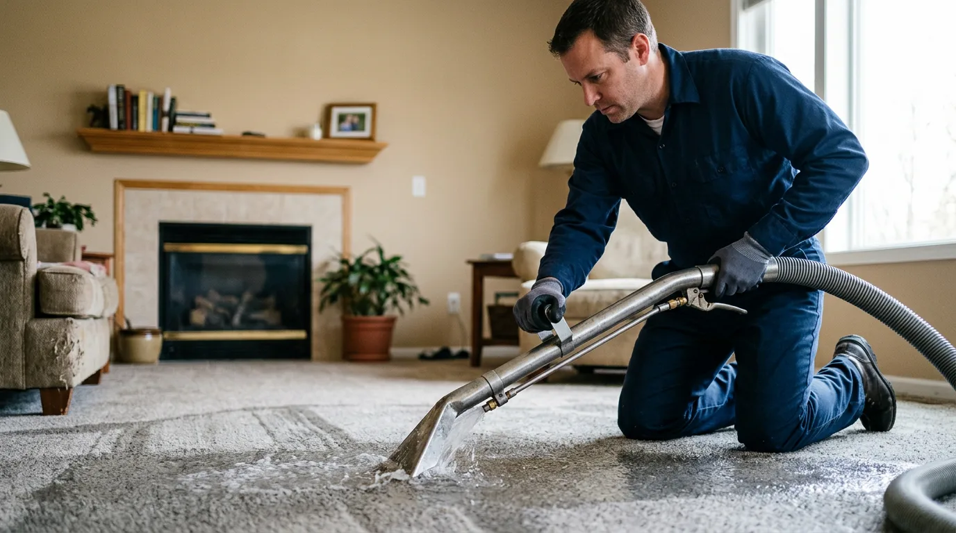 Water damage restoration technician working near Califon, NJ